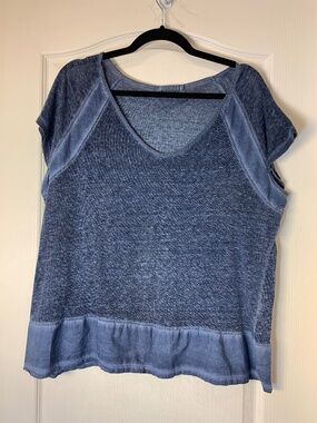 Maloka Women's Linen Mixed Fabric Top Size 6 Blue Washed Boho Made in Portugal
